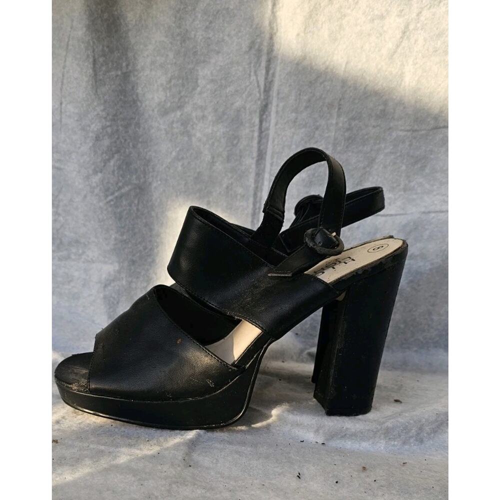 y2k High Lights Black Platform Block Heel Open Toe Ankle Strap Synthetic 8